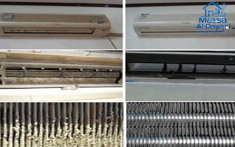 مقارنة بين فلتر مكيف قبل وبعد التنظيف من قبل شركة تنظيف مكيفات محترفة