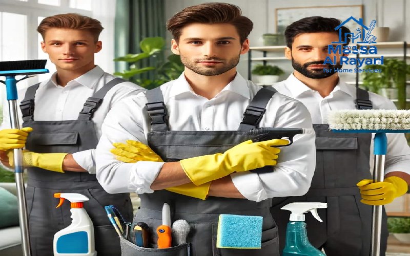 فريق عمل شركة ماسة الرياض للتنظيف بالزي الرسمي