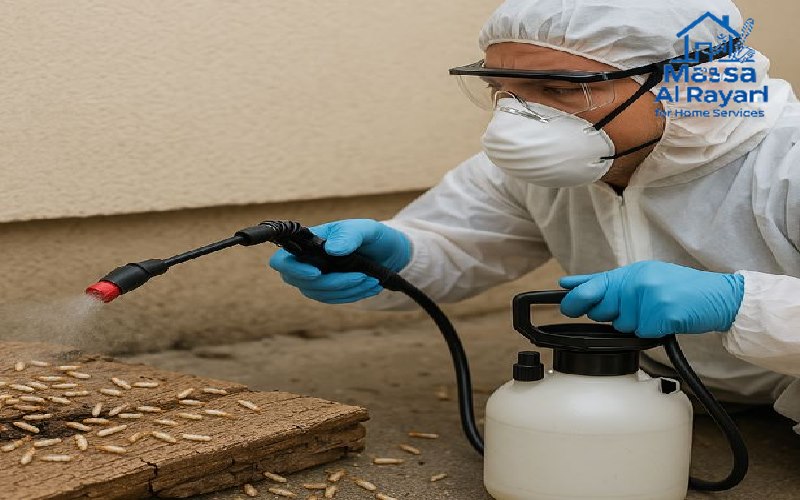 كيف تتخلص من النمل الأبيض (الأرضة) في المنزل؟ | دليل شامل مع الحلول الفعالة 6 فريق شركة ماسة الرياض لمكافحة النمل الابيض يستخدم احدث اجهزة الكشف الحراري لتحديد اماكن الاصابة بدقة