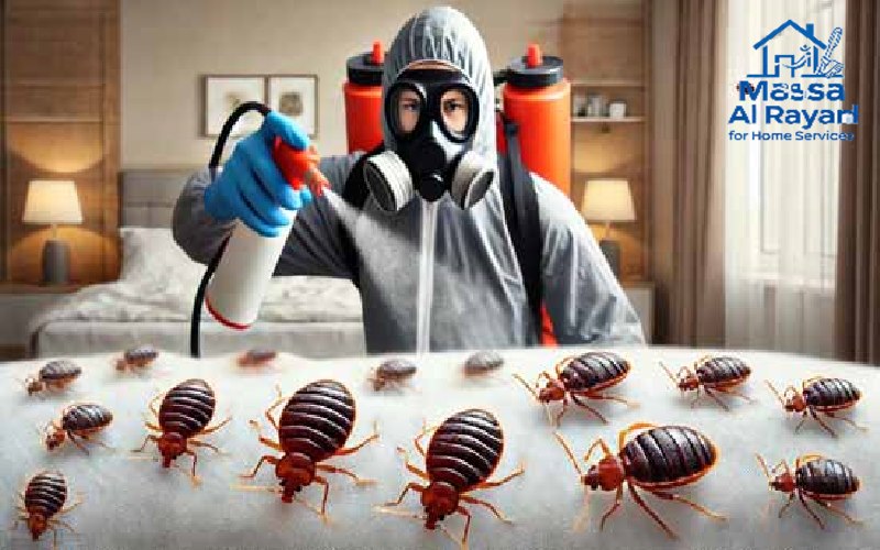 فني متخصص يقوم بمكافحة بق الفراش داخل منزل في الرياض
